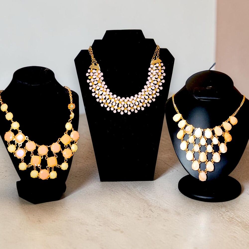 Lot 3 Pink Statement Bib Necklaces Gold Tone NY Blush Fashion Jewelry Layered Bi